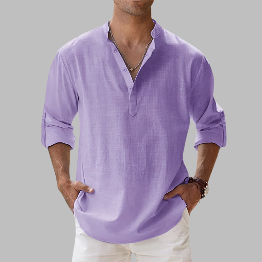 Finbarr | Men's Summer Relaxed Fit Long Sleeve Henley Shirt