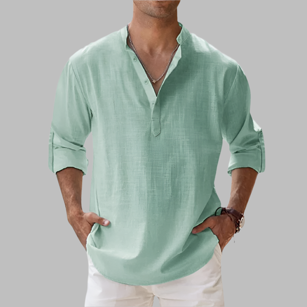 Finbarr | Men's Summer Relaxed Fit Long Sleeve Henley Shirt