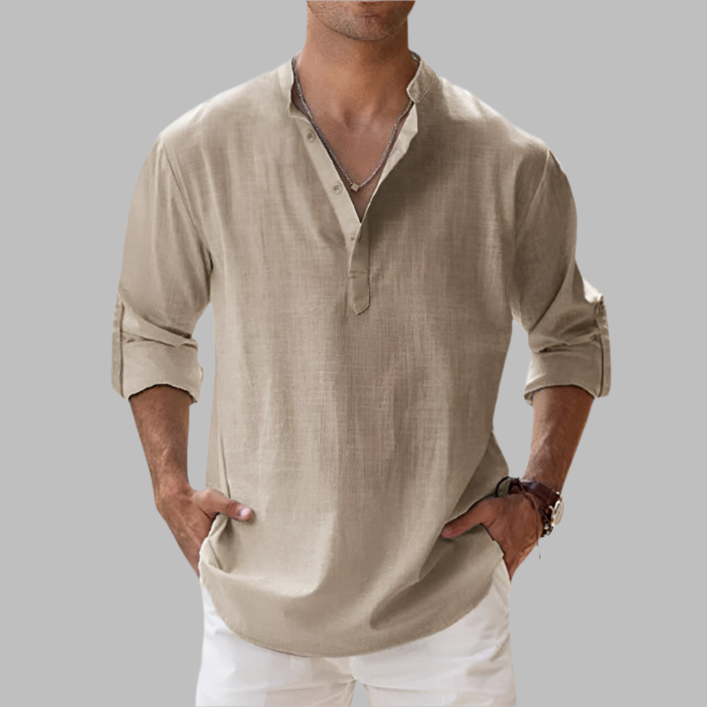 Finbarr | Men's Summer Relaxed Fit Long Sleeve Henley Shirt