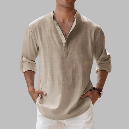 Finbarr | Men's Summer Relaxed Fit Long Sleeve Henley Shirt