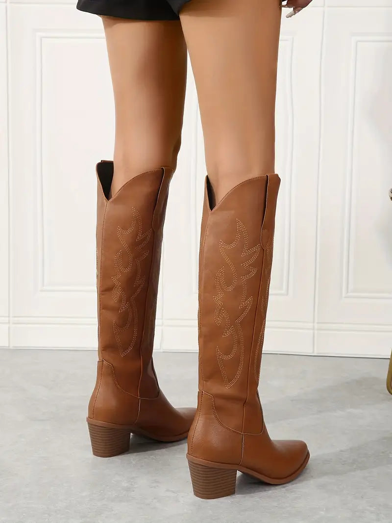 Ensley | Women’s Pointed Toe Knee High Cowboy Boots