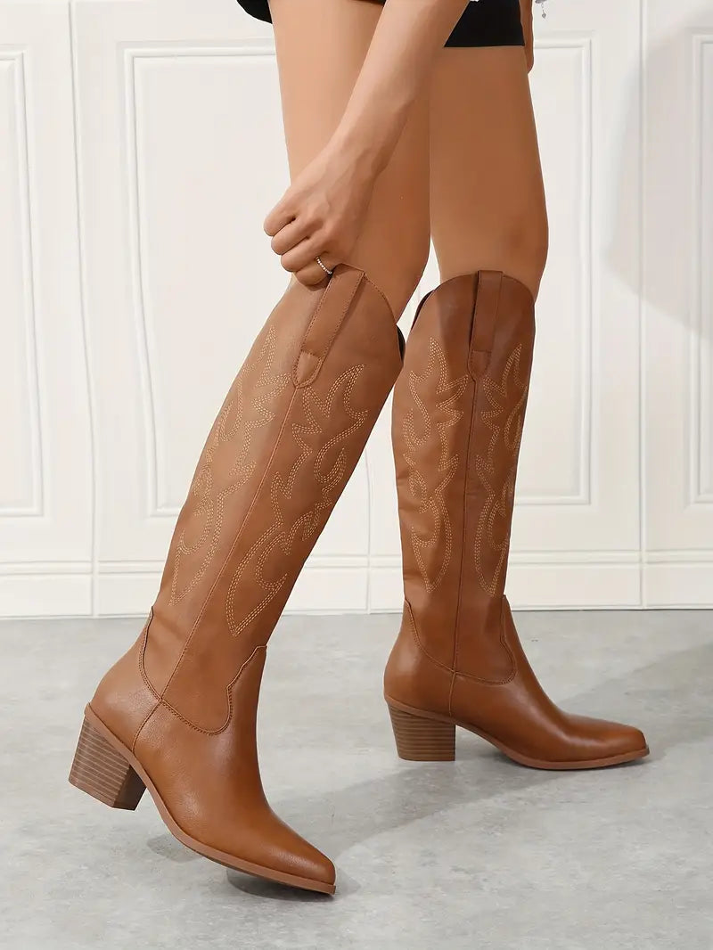 Ensley | Women’s Pointed Toe Knee High Cowboy Boots