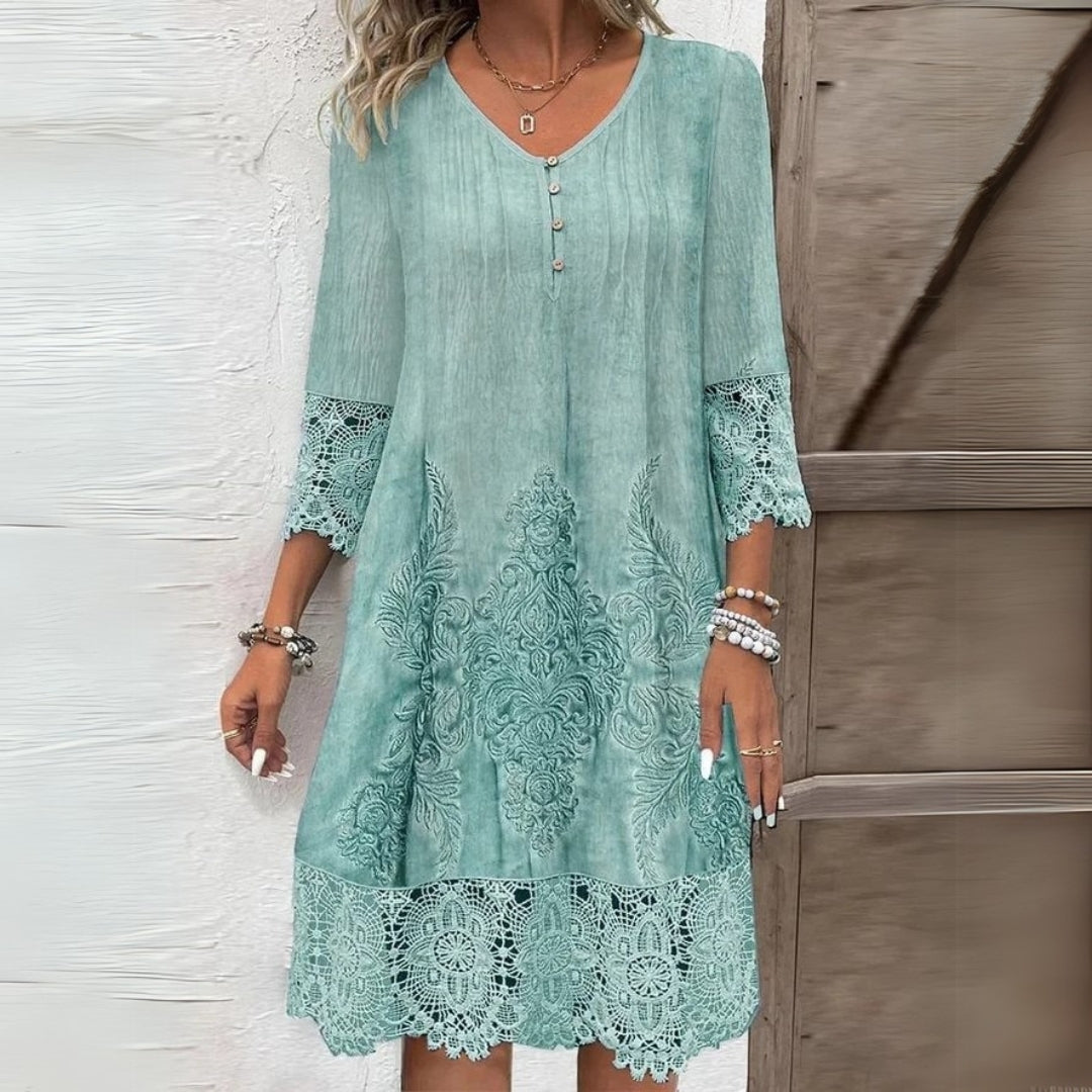 Eva | Women's Elegant Long Sleeve Boho Midi Dress