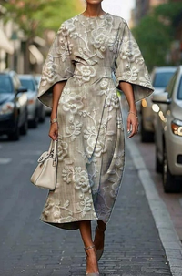 Zuzana | Women's Elegant Printed Midi Dress With Kimono Sleeves