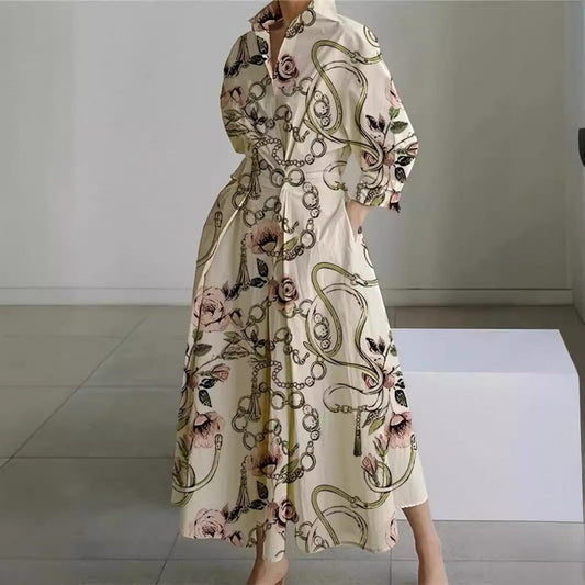 Freya | Women's Elegant Printed Collared Maxi Dress