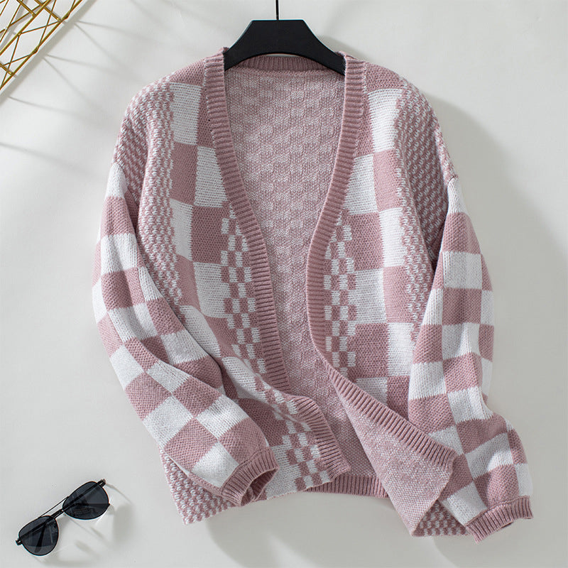 Cosette | Women’s Comfort Checkered Open Front Cardigan
