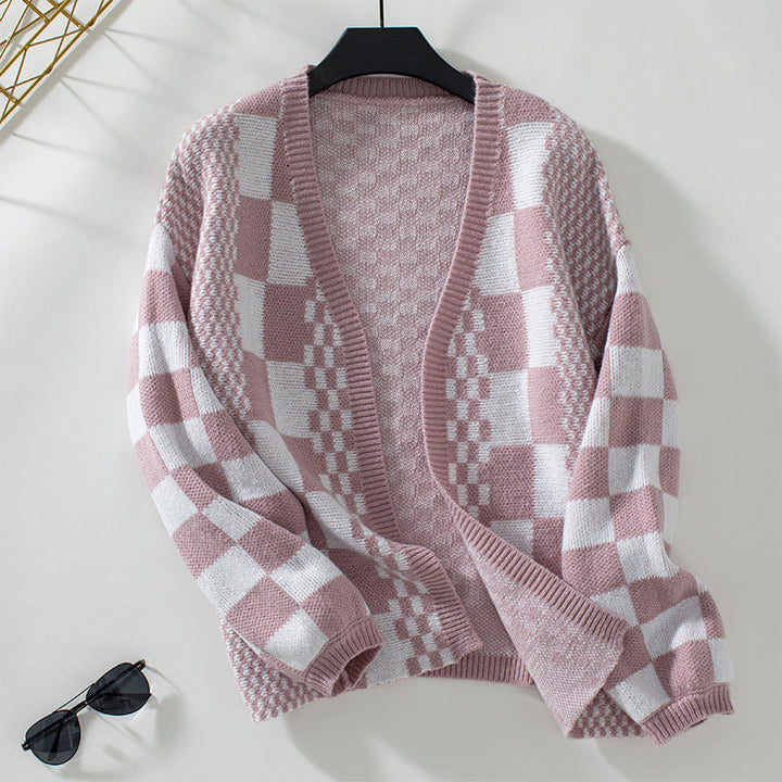Cosette | Women’s Comfort Checkered Open Front Cardigan