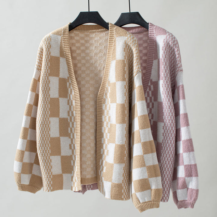 Cosette | Women’s Comfort Checkered Open Front Cardigan
