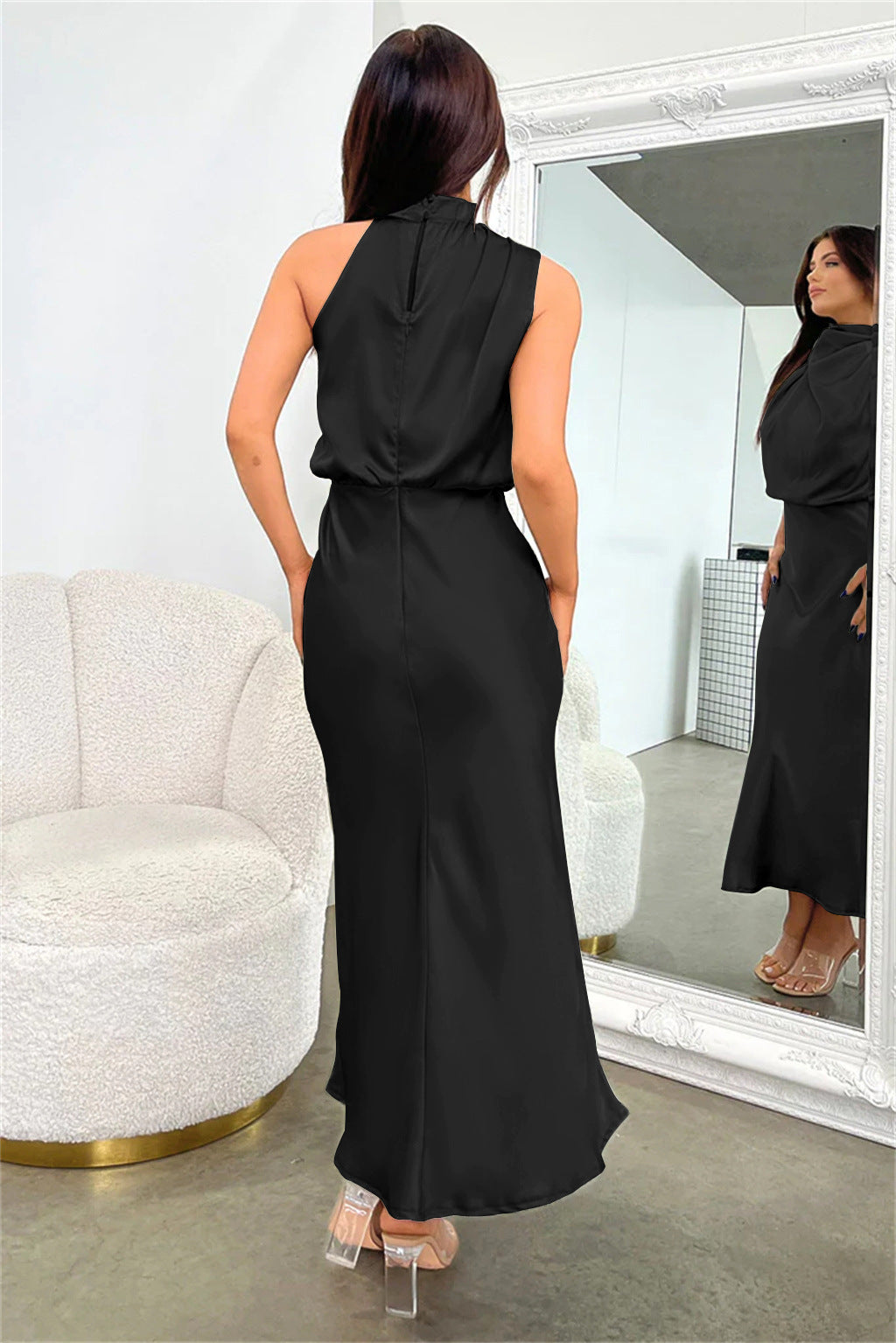 Teamhair | Women's Halter Wedding Guest Midi Dress