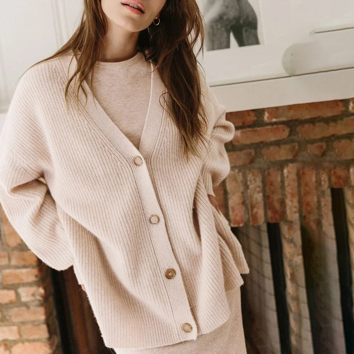 Kallie | Women’s V-Neck Ribbed Knit Cardigan