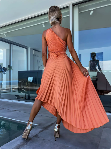 Chloe | Women's Elegant One Shoulder Pleated Dress