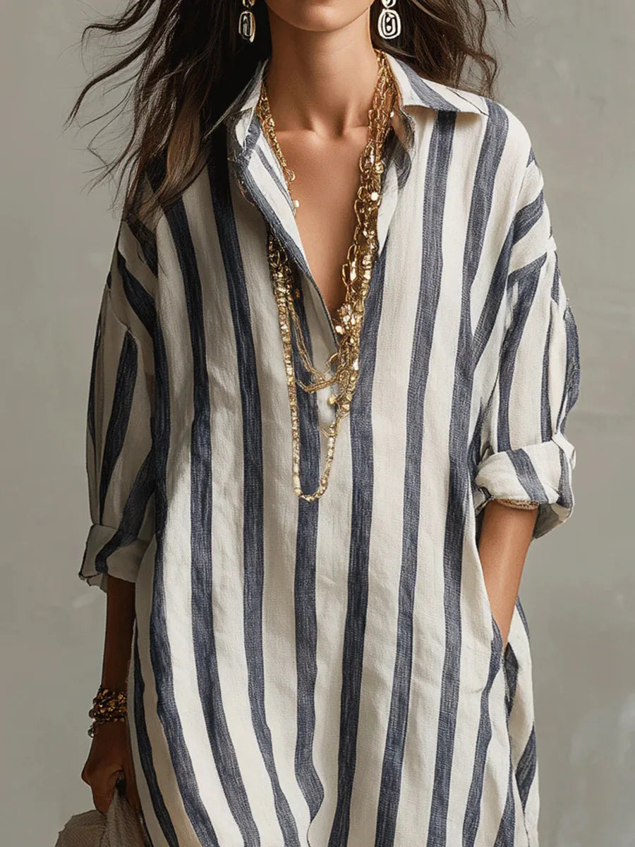 Dervla | Women's Summer Striped Maxi Shirt Dress