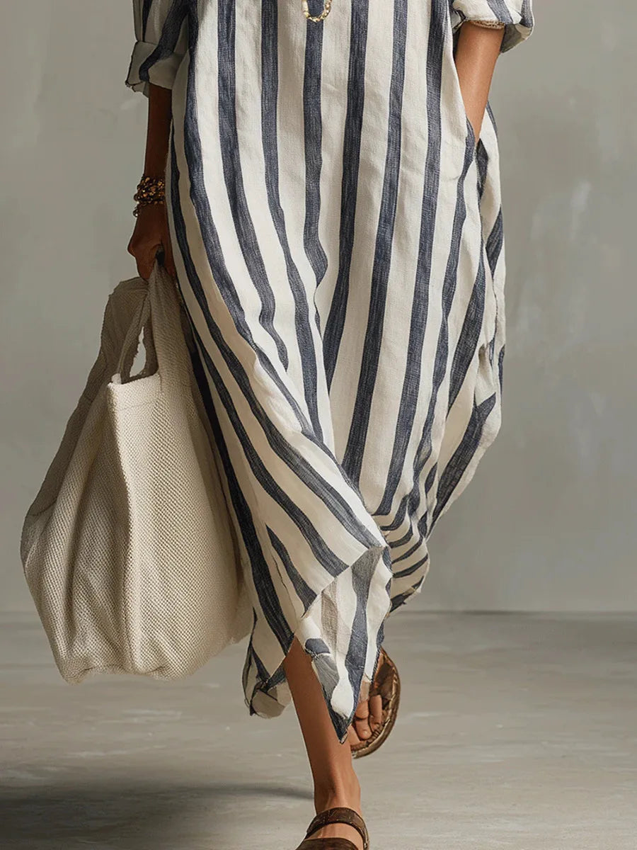 Dervla | Women's Summer Striped Maxi Shirt Dress