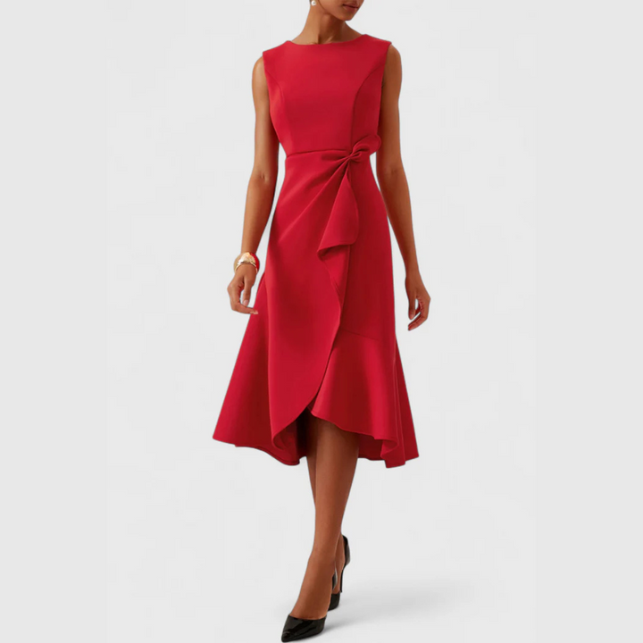 Eleanor | Women's Draped Asymmetric Midi Dress
