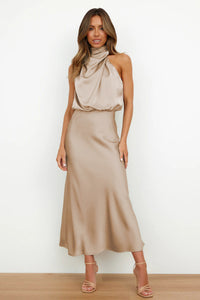 Teamhair | Women's Halter Wedding Guest Midi Dress