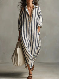 Dervla | Women's Summer Striped Maxi Shirt Dress
