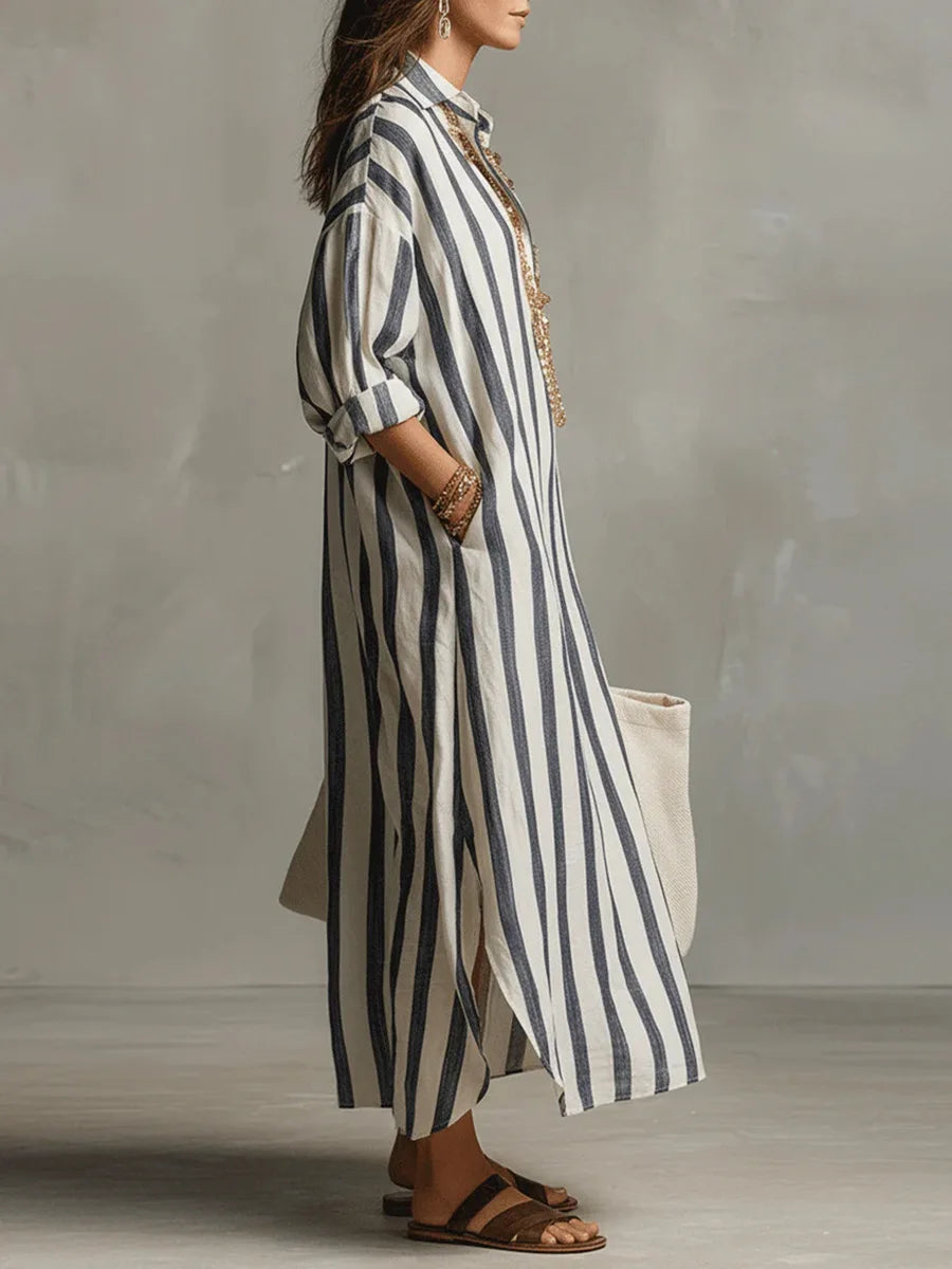 Dervla | Women's Summer Striped Maxi Shirt Dress
