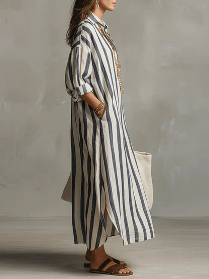 Dervla | Women's Summer Striped Maxi Shirt Dress