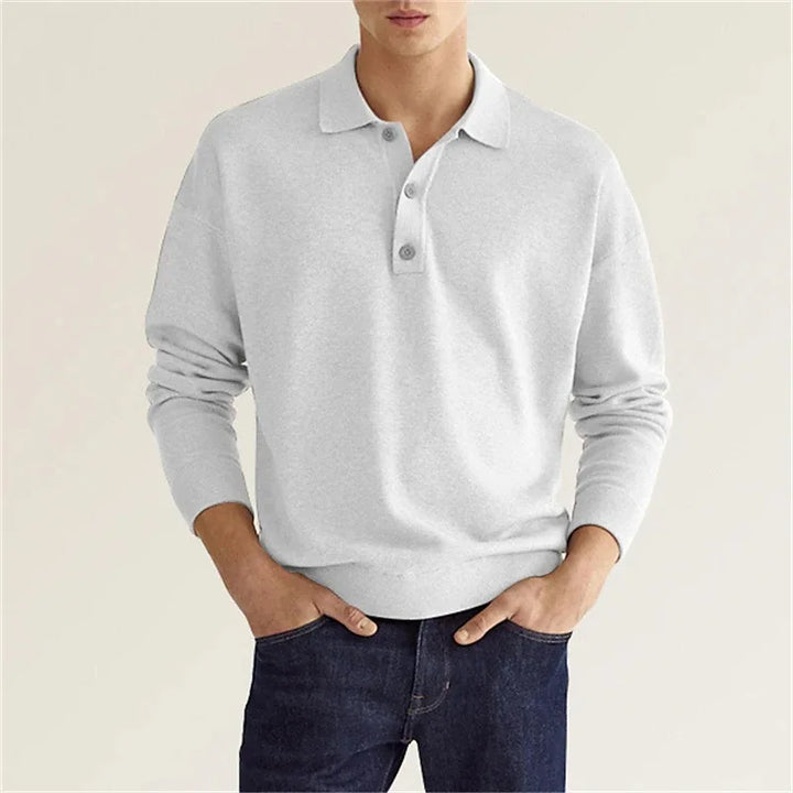 Theo | Men Long Sleeve Casual Polo Shirt with Classic Collar and Modern Fit