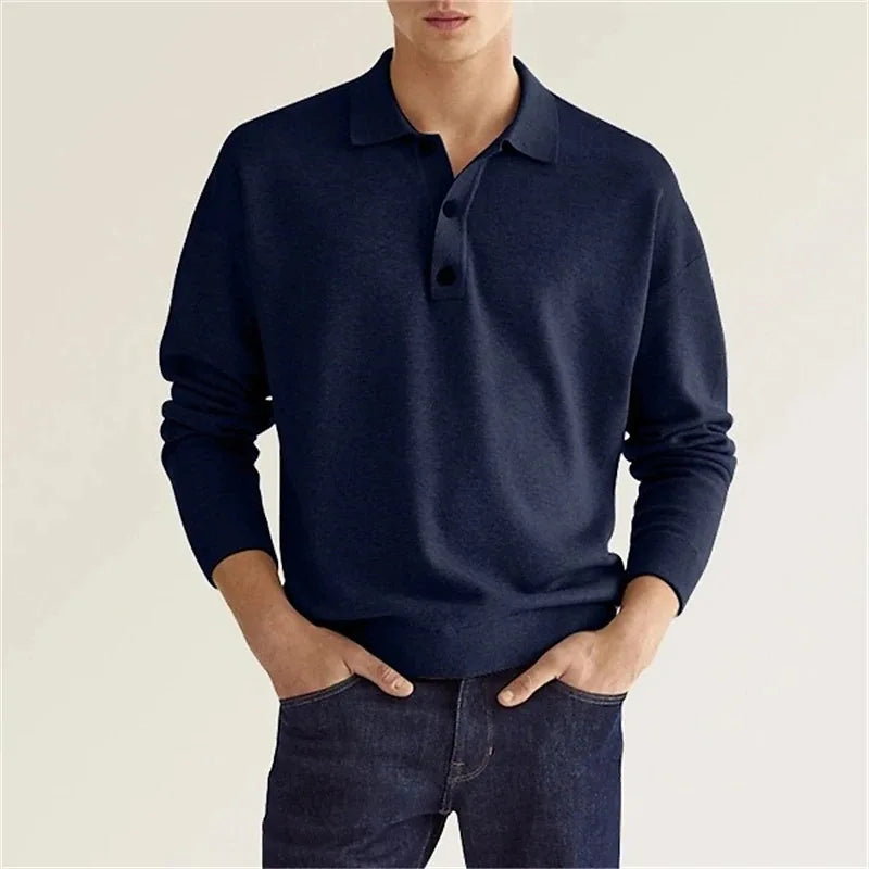 Theo | Men Long Sleeve Casual Polo Shirt with Classic Collar and Modern Fit