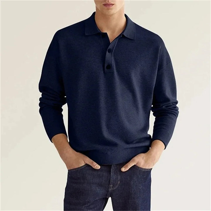 Theo | Men Long Sleeve Casual Polo Shirt with Classic Collar and Modern Fit
