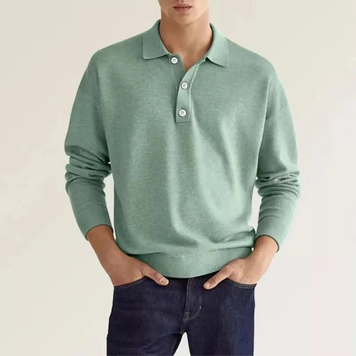 Theo | Men Long Sleeve Casual Polo Shirt with Classic Collar and Modern Fit
