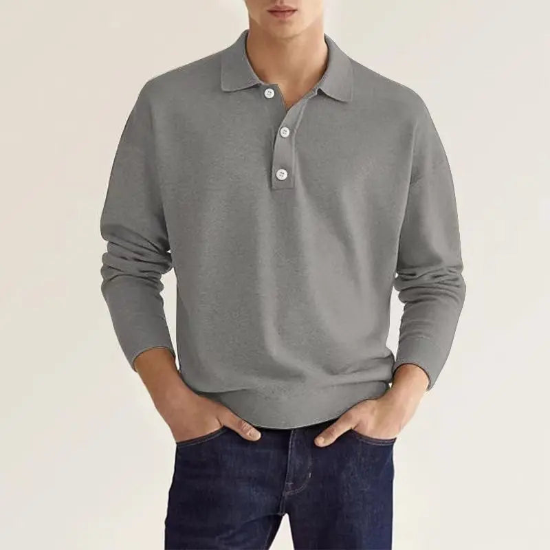 Theo | Men Long Sleeve Casual Polo Shirt with Classic Collar and Modern Fit