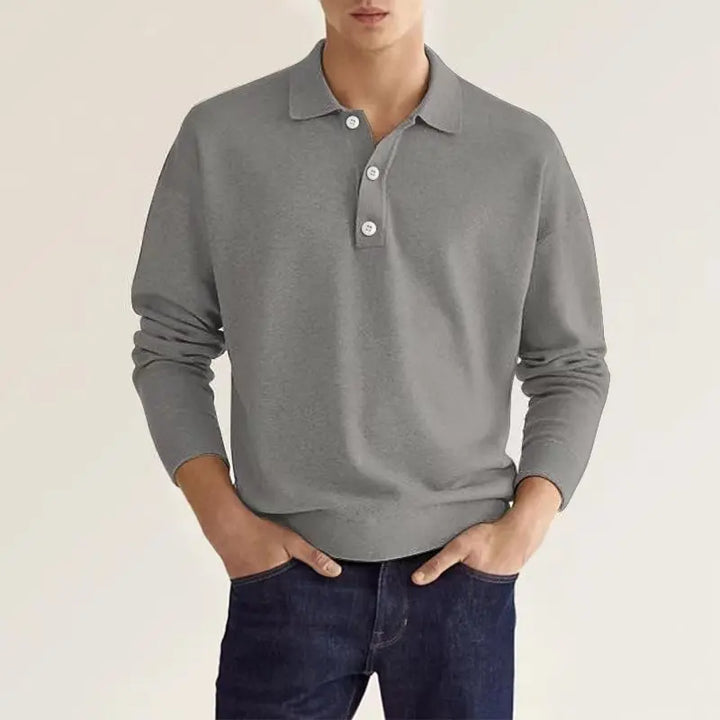 Theo | Men Long Sleeve Casual Polo Shirt with Classic Collar and Modern Fit