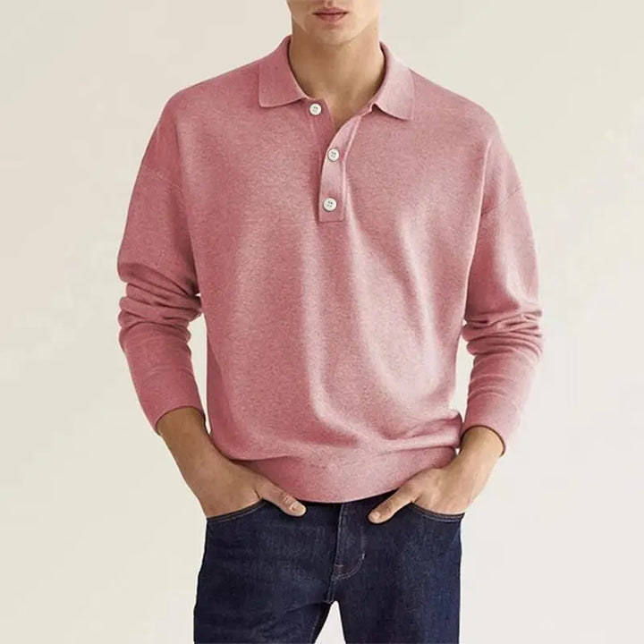 Theo | Men Long Sleeve Casual Polo Shirt with Classic Collar and Modern Fit