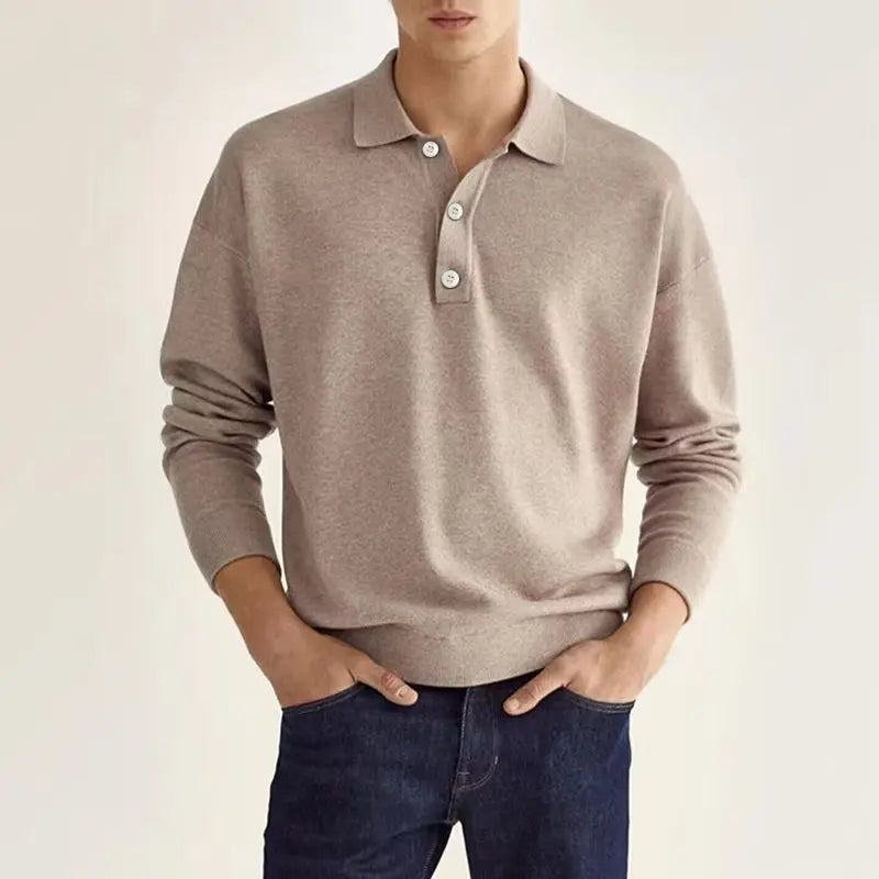 Theo | Men Long Sleeve Casual Polo Shirt with Classic Collar and Modern Fit