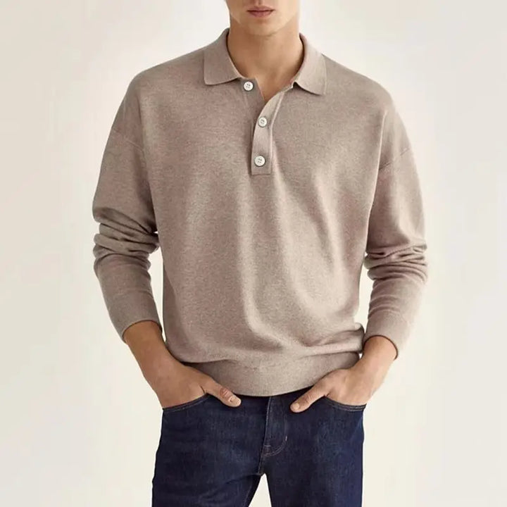 Theo | Men Long Sleeve Casual Polo Shirt with Classic Collar and Modern Fit