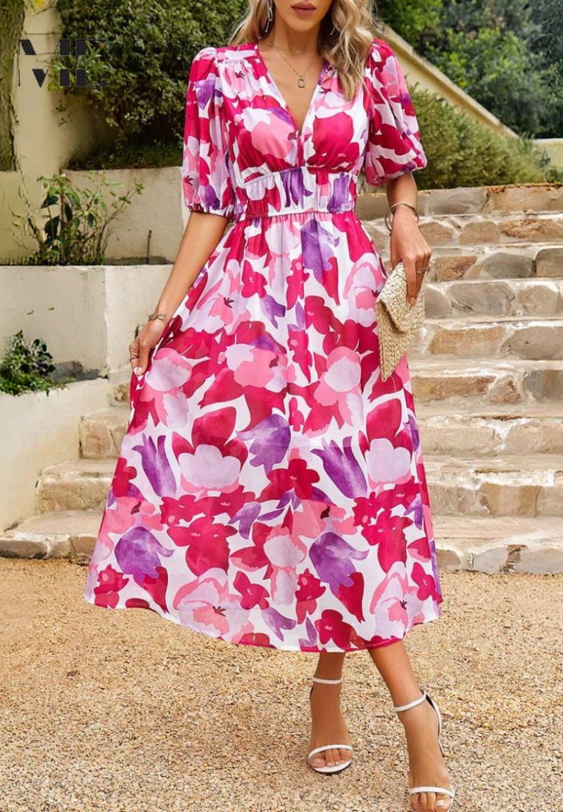 Amelia | Women's V-Neck Floral Summer Dress