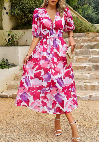 Amelia | Women's V-Neck Floral Summer Dress
