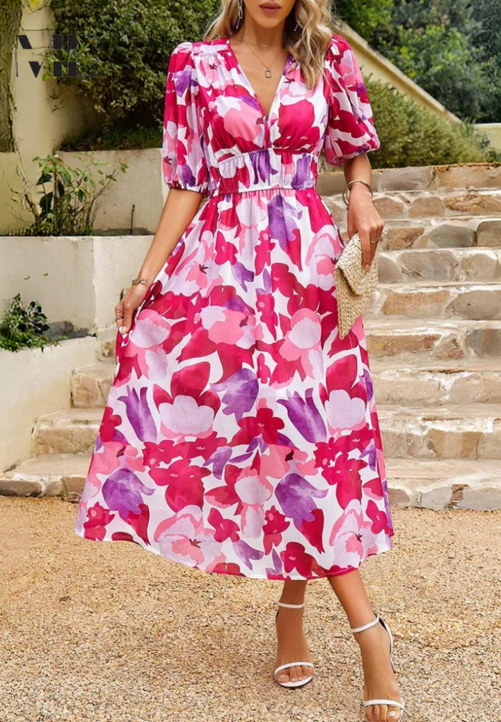 Amelia | Women's V-Neck Floral Summer Dress