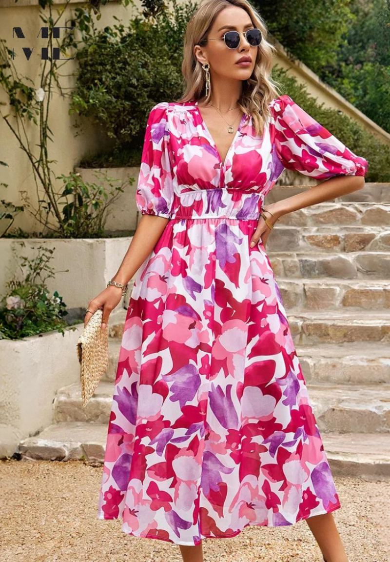 Amelia | Women's V-Neck Floral Summer Dress