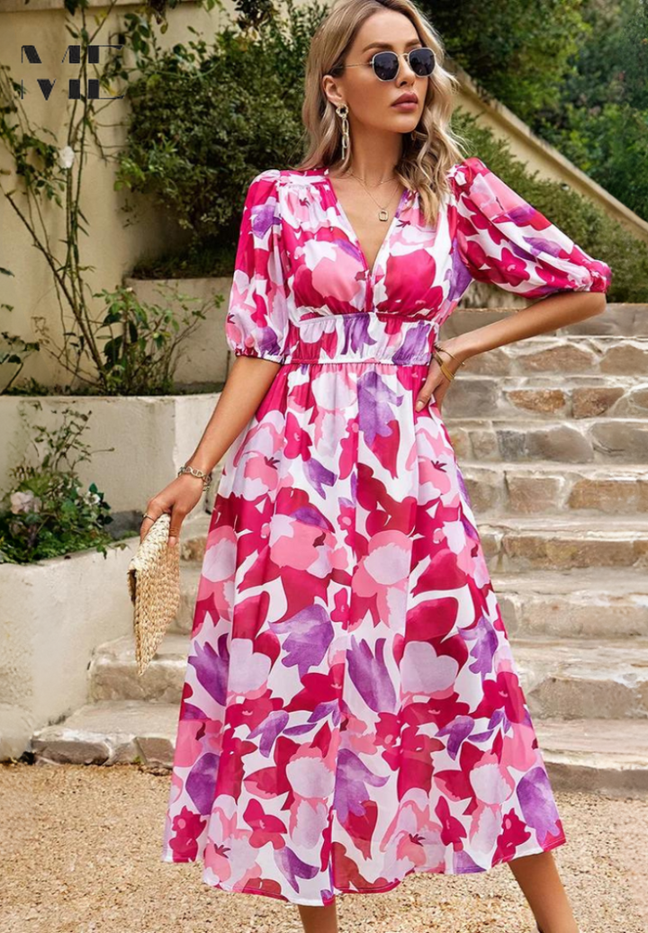 Amelia | Women's V-Neck Floral Summer Dress