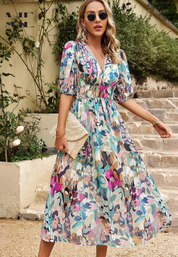 Amelia | Women's V-Neck Floral Summer Dress