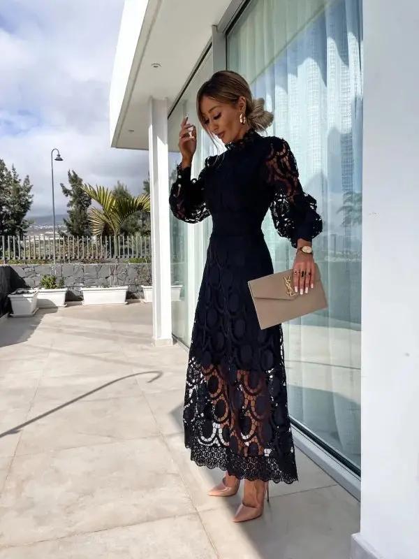 Vivienne | Women Lace Midi Dress with Long Sleeves