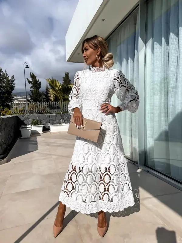 Vivienne | Women Lace Midi Dress with Long Sleeves