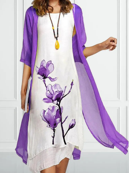 Petra | Women's Layered Sleeveless Midi Dress With Chiffon Cardigan Set