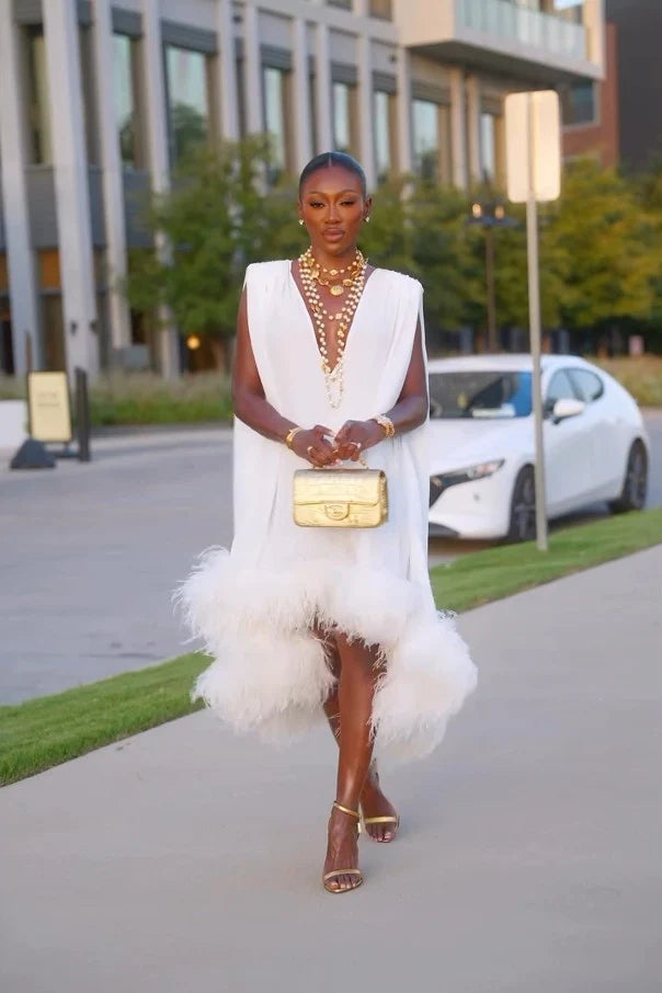 Ana | Women's Elegant Midi Feather Dress