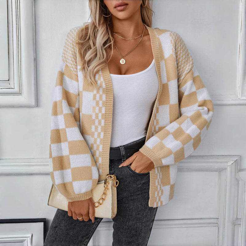 Cosette | Women’s Comfort Checkered Open Front Cardigan