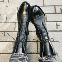 Sarah | Women's Black Lace Low Heel Boots