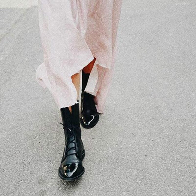 Sarah | Women's Black Lace Low Heel Boots