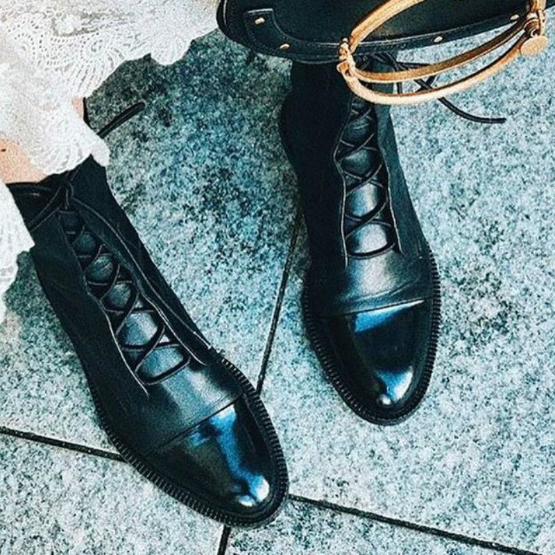 Sarah | Women's Black Lace Low Heel Boots