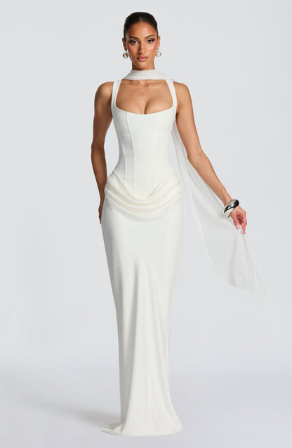 Vesper | Women's Elegant Draped Square Neck Maxi Dress