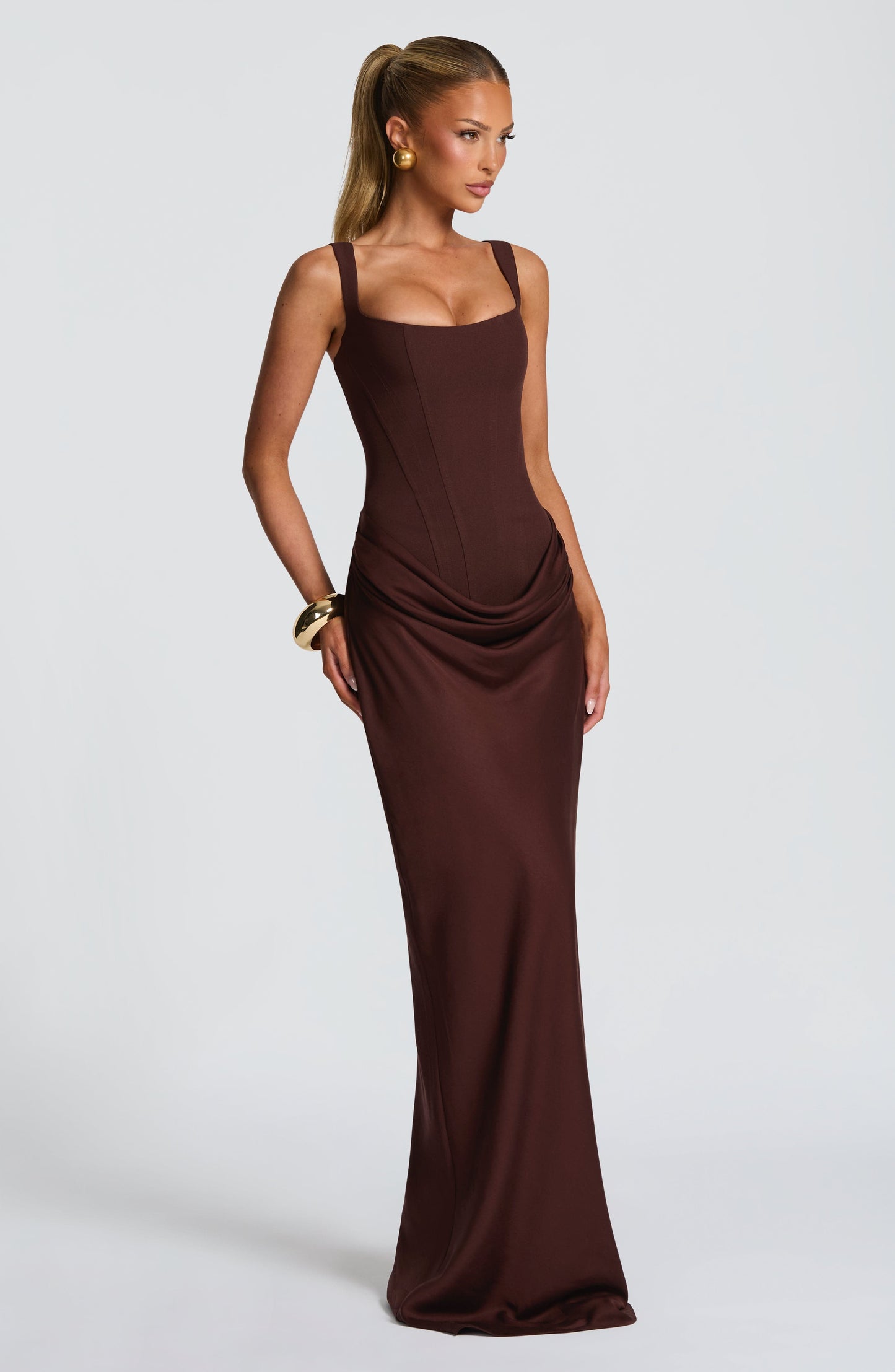 Vesper | Women's Elegant Draped Square Neck Maxi Dress