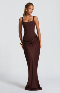 Vesper | Women's Elegant Draped Square Neck Maxi Dress