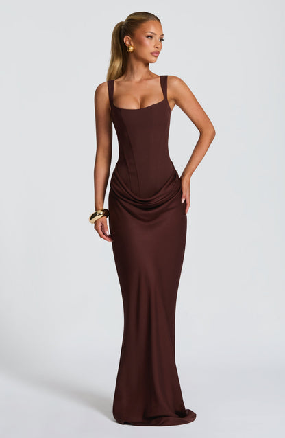 Vesper | Women's Elegant Draped Square Neck Maxi Dress