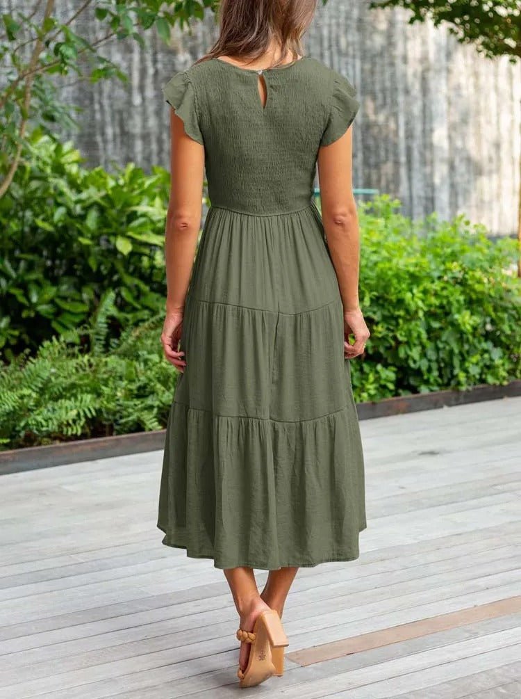 Elina | Women's Casual Midi Dress with Ruffled Sleeves
